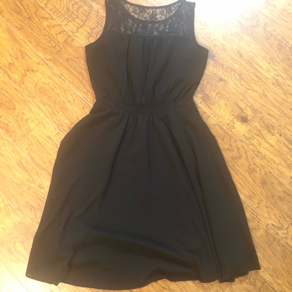 Women's Small Black Tank Dress with Lace Detail